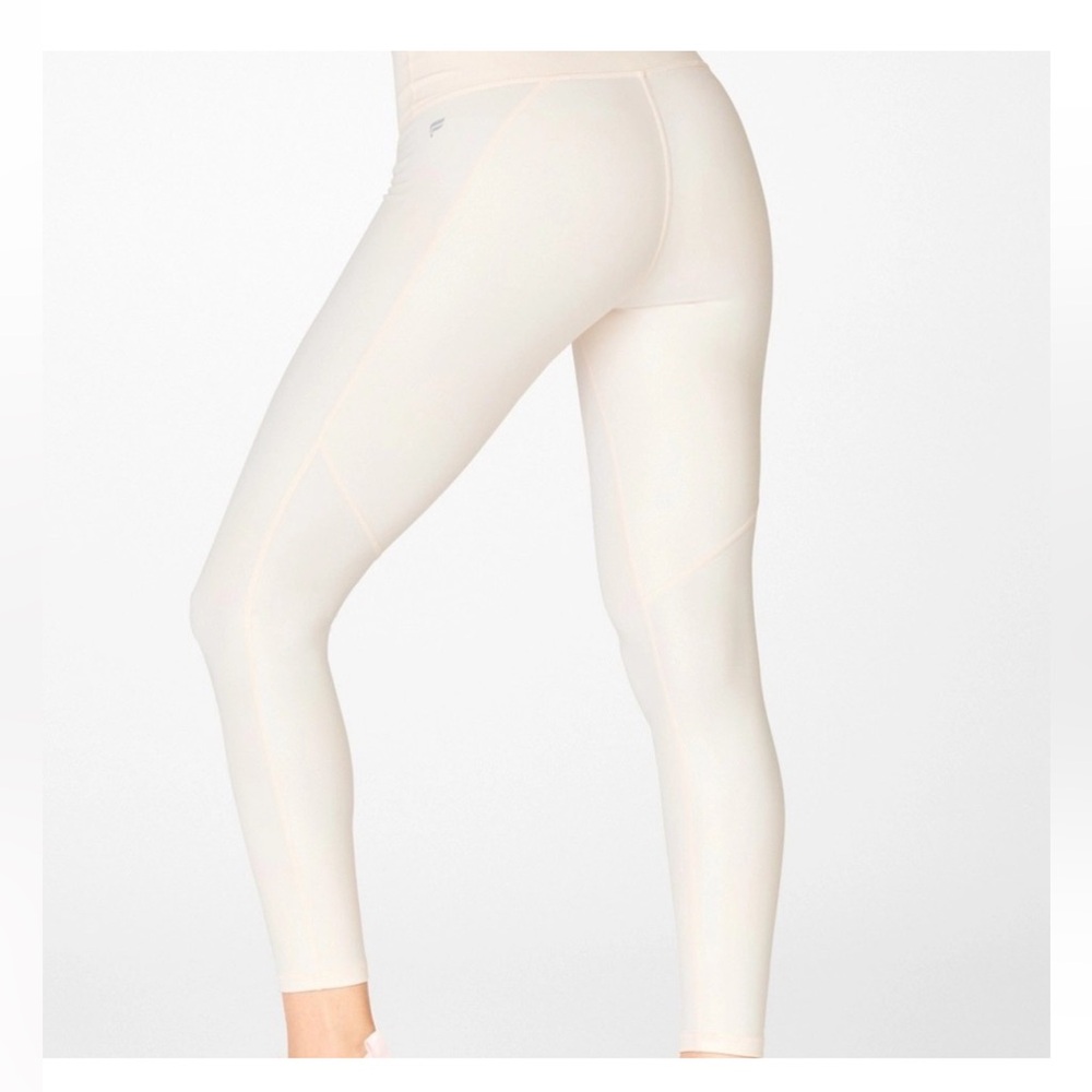 Fabletics High Waisted Iridescent Luxe 7/8 Pearl Ivory - Large - NWT